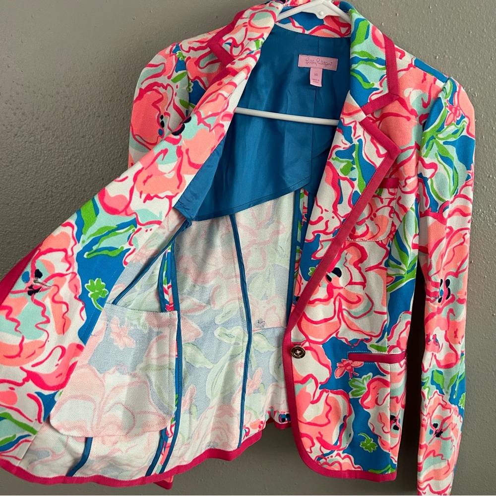 Lilly Pulitzer Malibu Blazer Jacket Flutter Blue Lucky Charm Multicolor XS - Picture 5 of 12